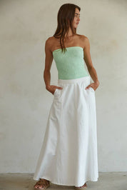 Cream Denim Maxi Flare Skirt