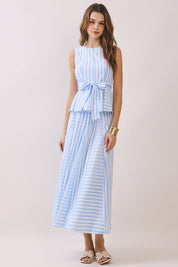 Blue Striped Paneled Midi Skirt