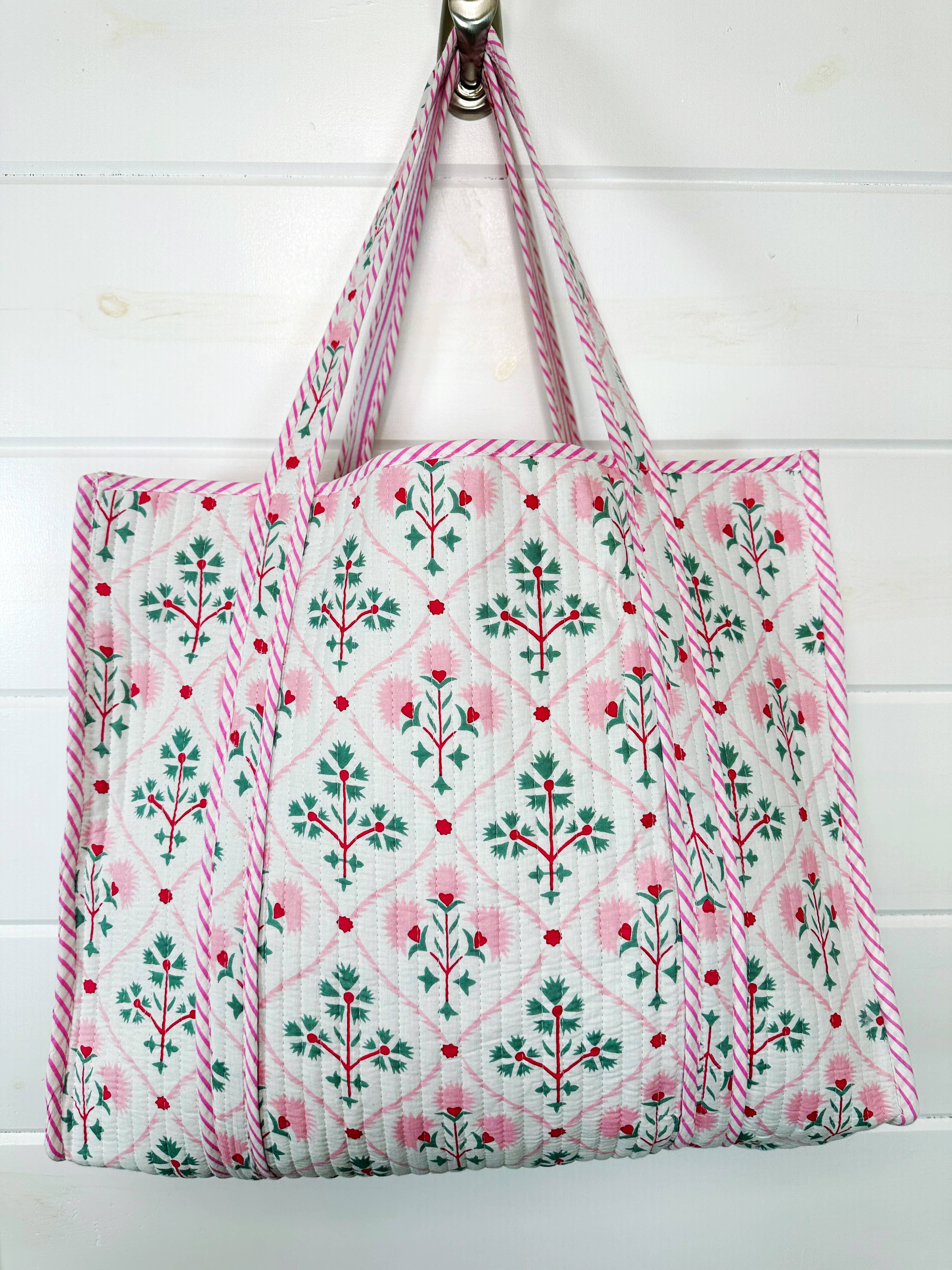 Folk Floral Large Quilted Tote Bag
