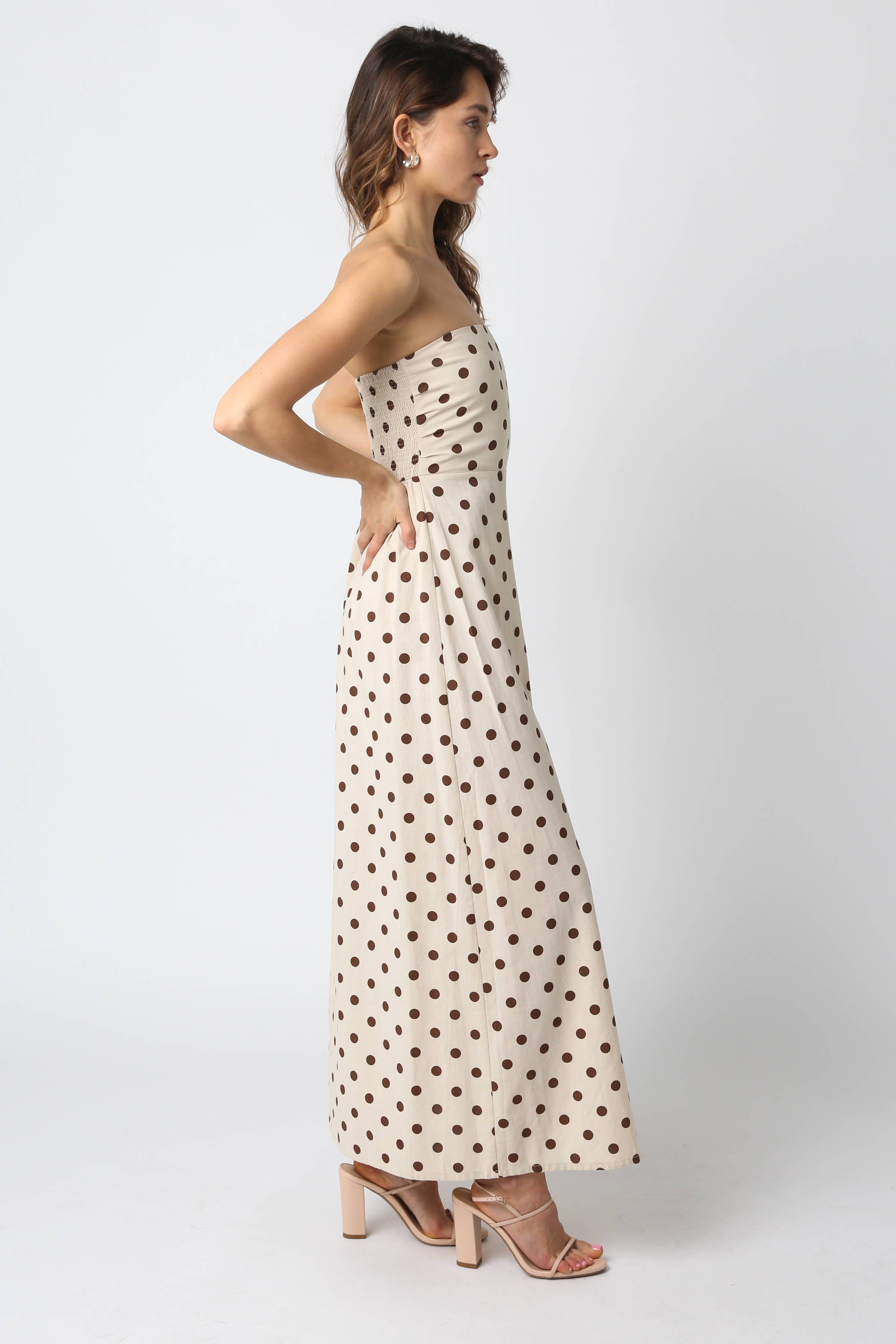 Cream & Brown Polka Dot Maxi Dress