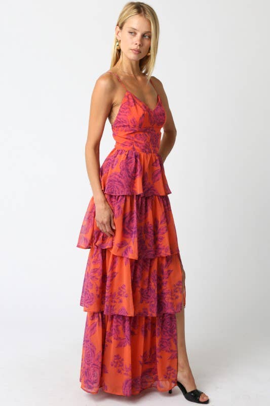 Pink & Orange Floral Ruffle Dress