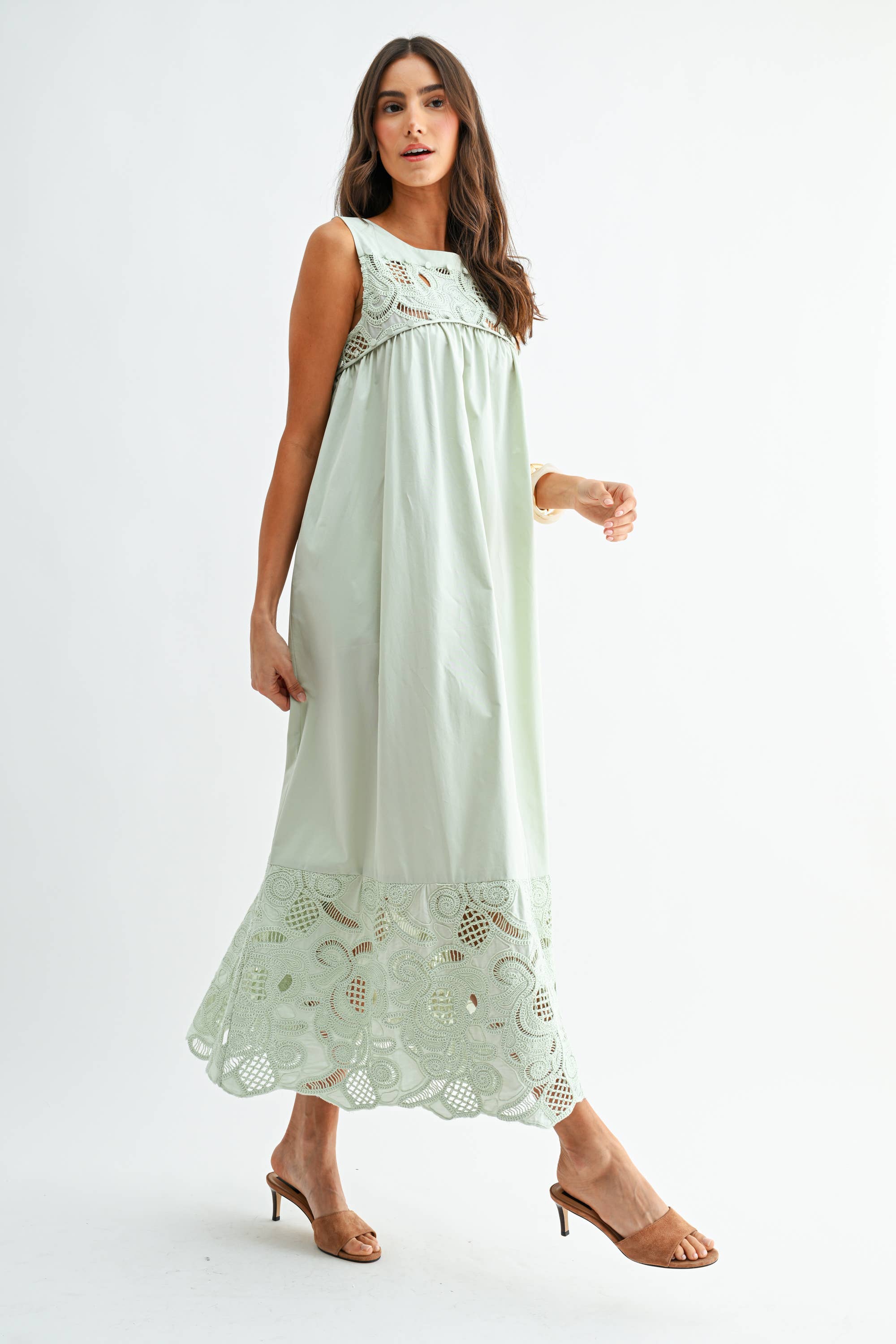Green Boho Lace Maxi Dress