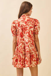 Floral Ruffled Mock Neckline Mini Dress