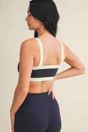 Navy Contrast Block Sports Bra