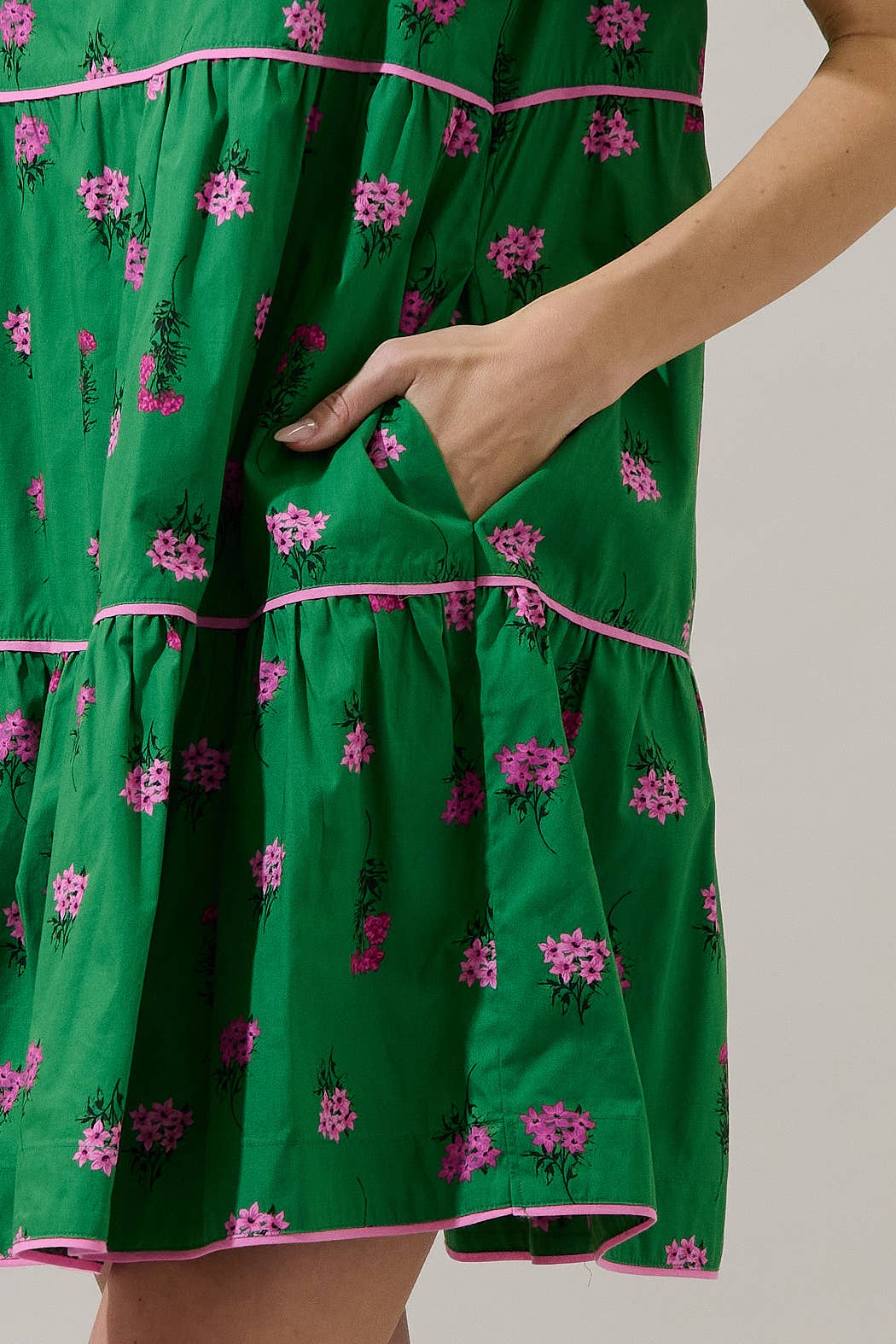 Green Tiered Floral Mini Dress
