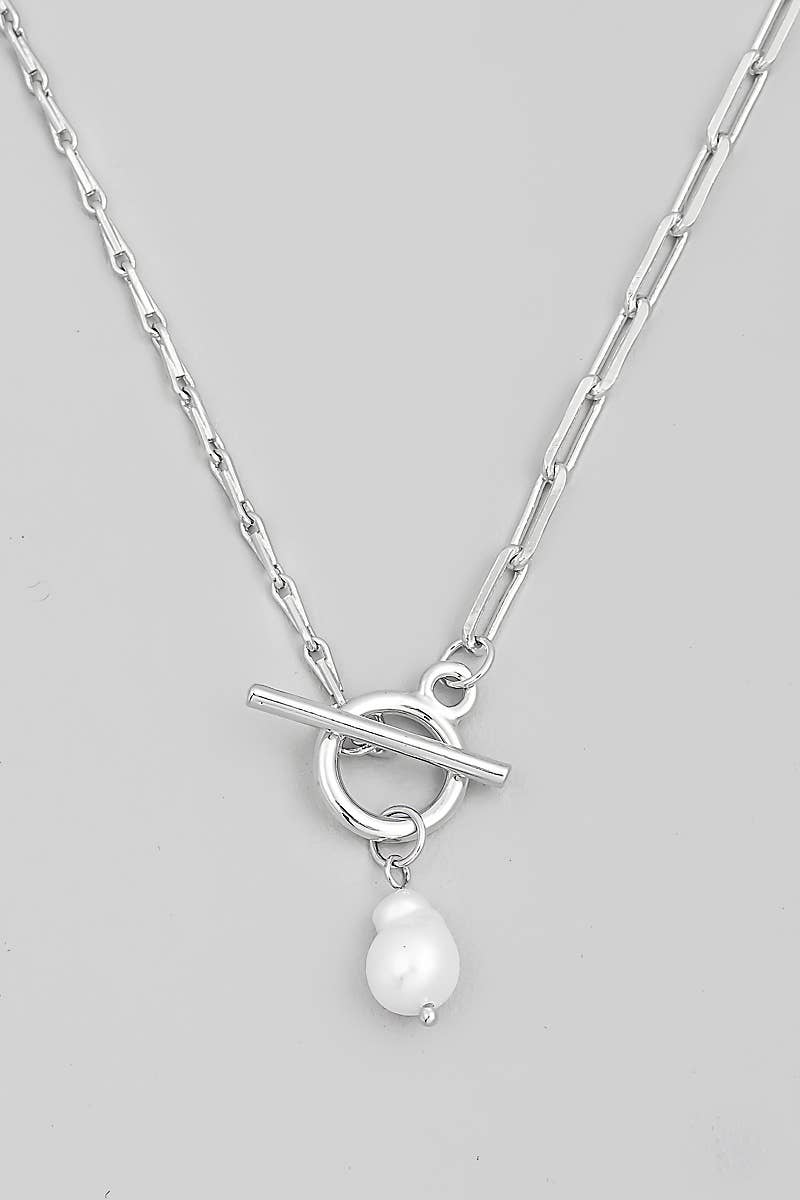 Toggle Chain Pearl Charm Necklace
