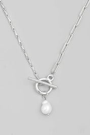 Toggle Chain Pearl Charm Necklace