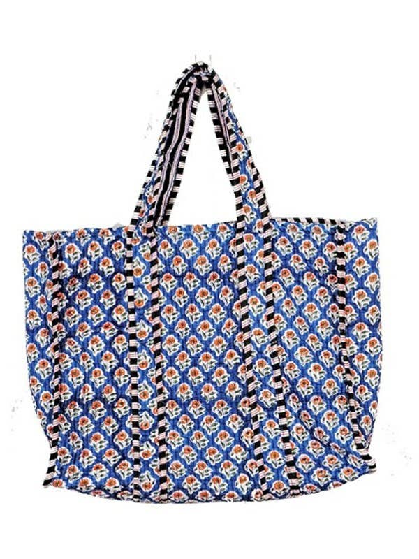 Blue Floral Reversible Quilted Tote Bag