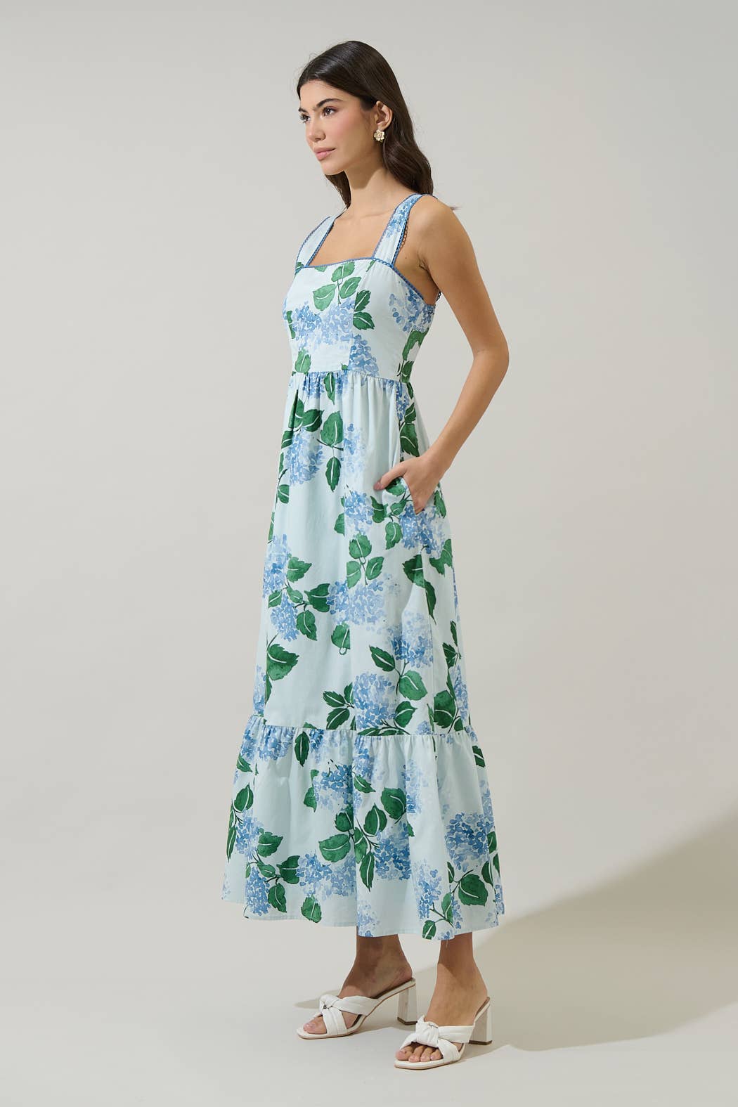 Blue Floral Sleeveless Maxi Dress