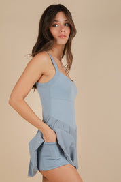 Blue Pleated Skirt Activewear Dress W/ Under Shorts