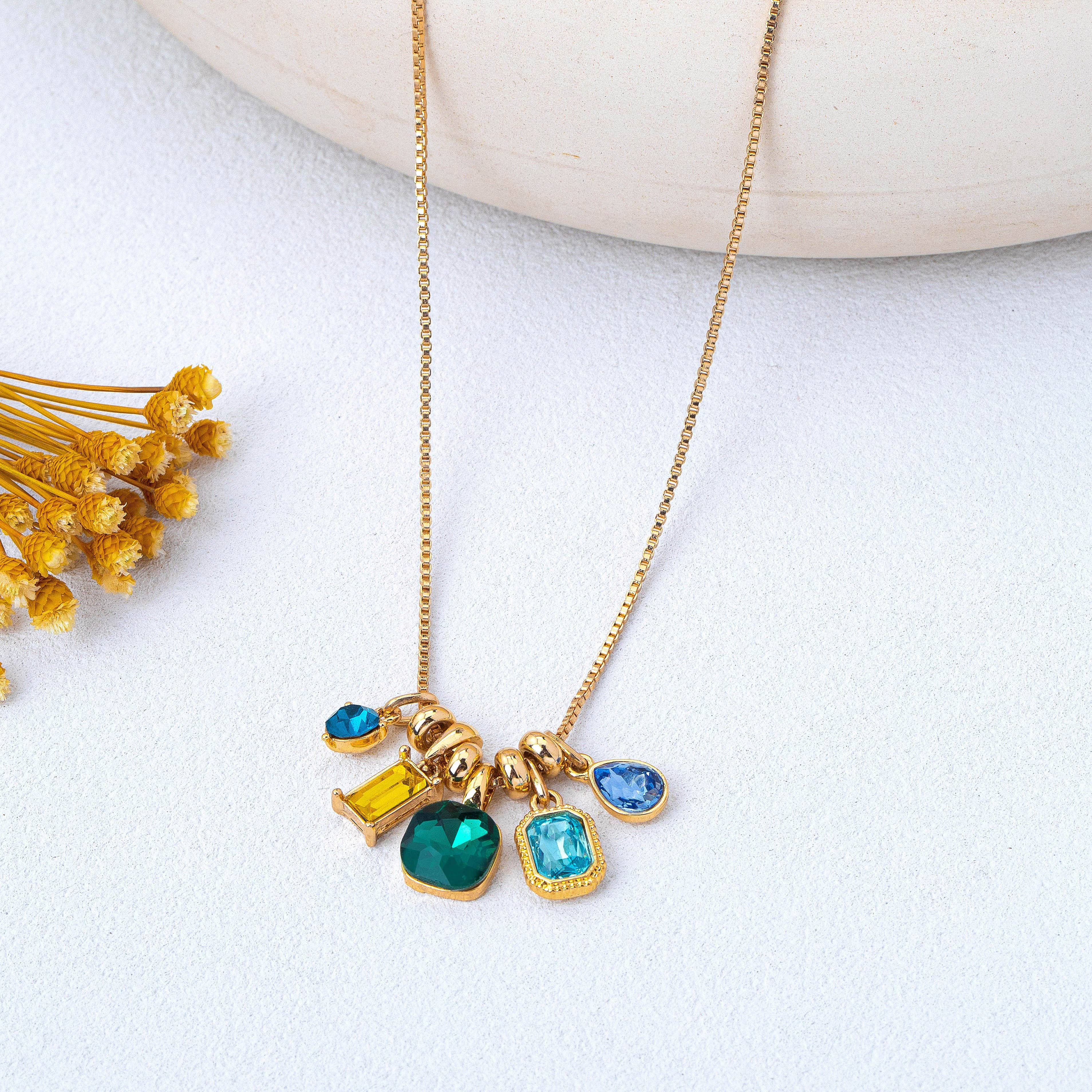 Multicolor Crystal Cluster Charm Necklace