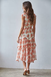 Floral Print Tiered Ruffle Midi Dress
