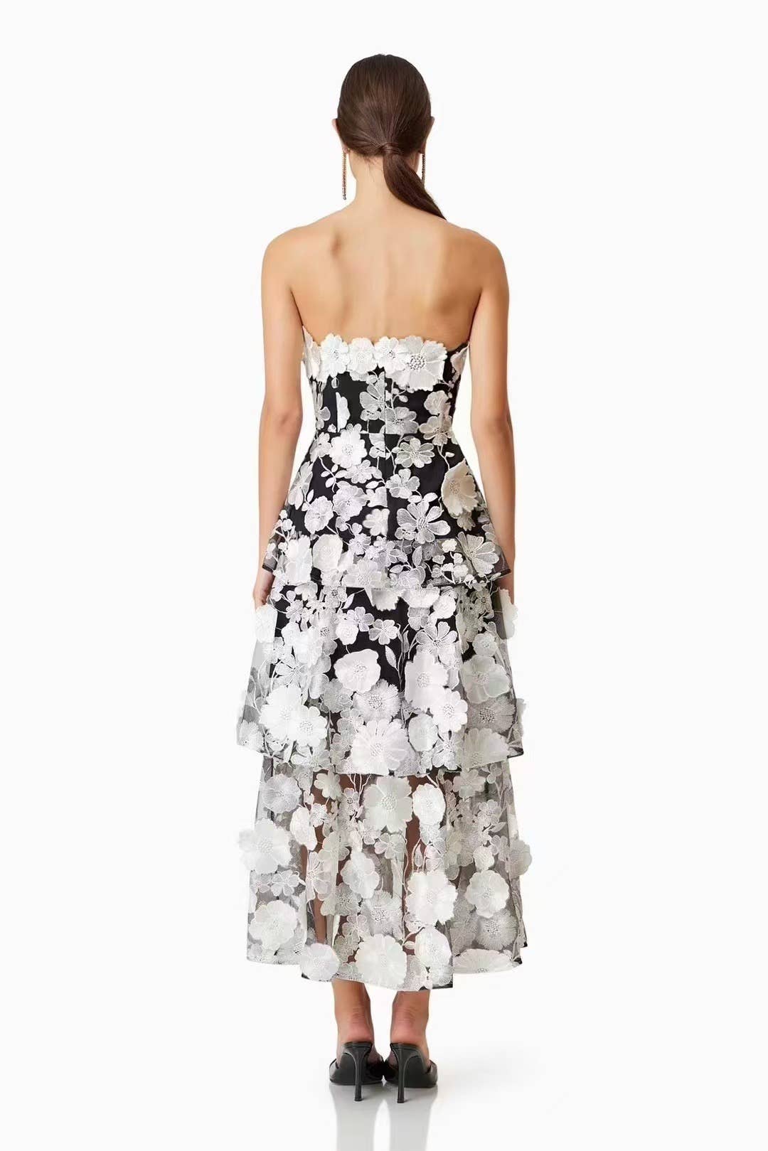 Blue 3D Flower Strapless Dress
