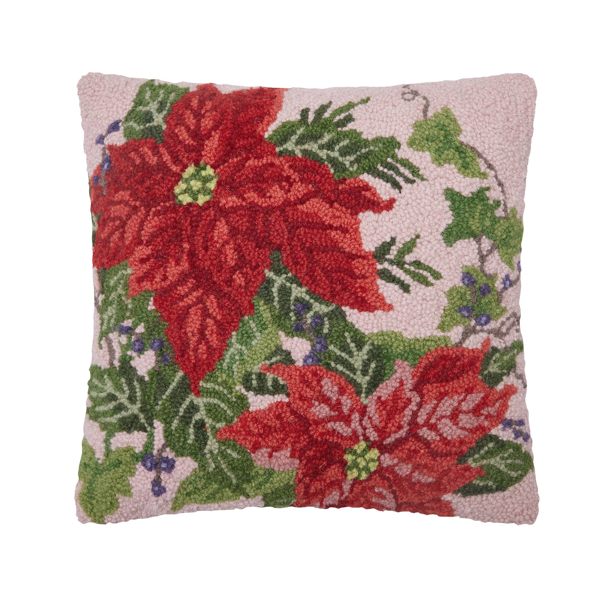 Poinsettia On Pink w/Pine Hook Pillow - Susan Winget