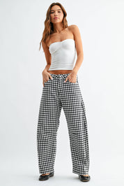 Black & White Gingham Barrel Jean