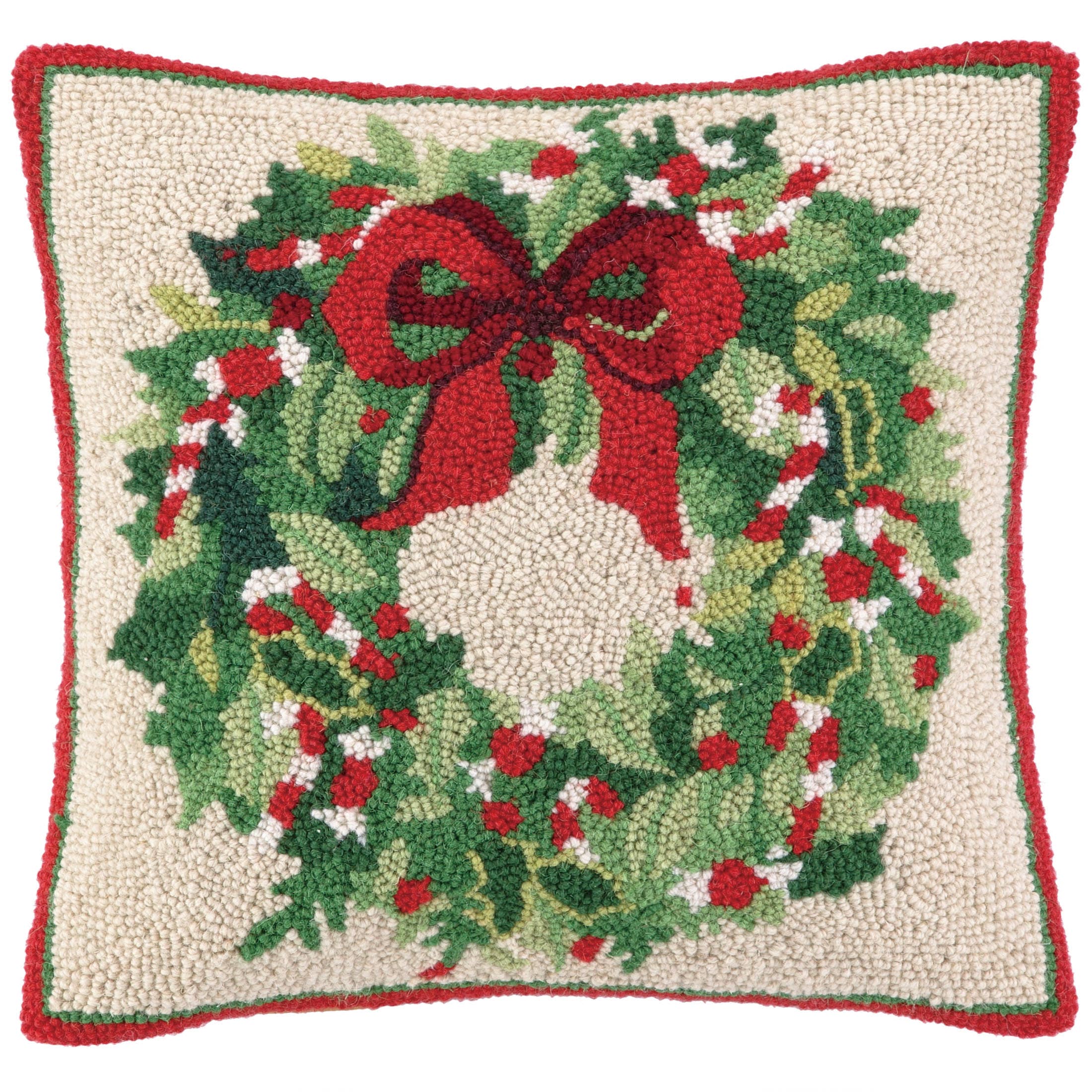 Cream Classic Christmas Wreath Hook Pillow