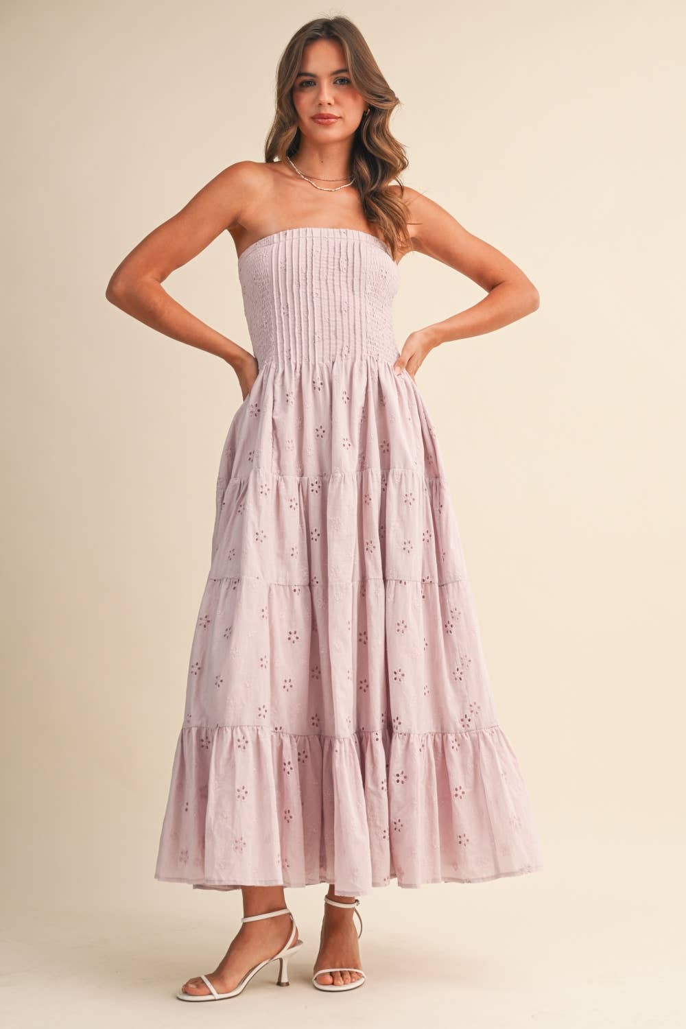 Pink Pleated Layered Midi Dress