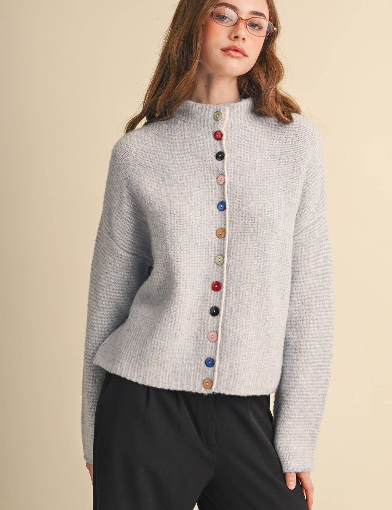 Light Blue Striped Cardigan With Buttons at Ninety Nine Boutique, view 2