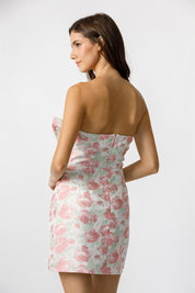 Strapless Pink Floral Bow Dress