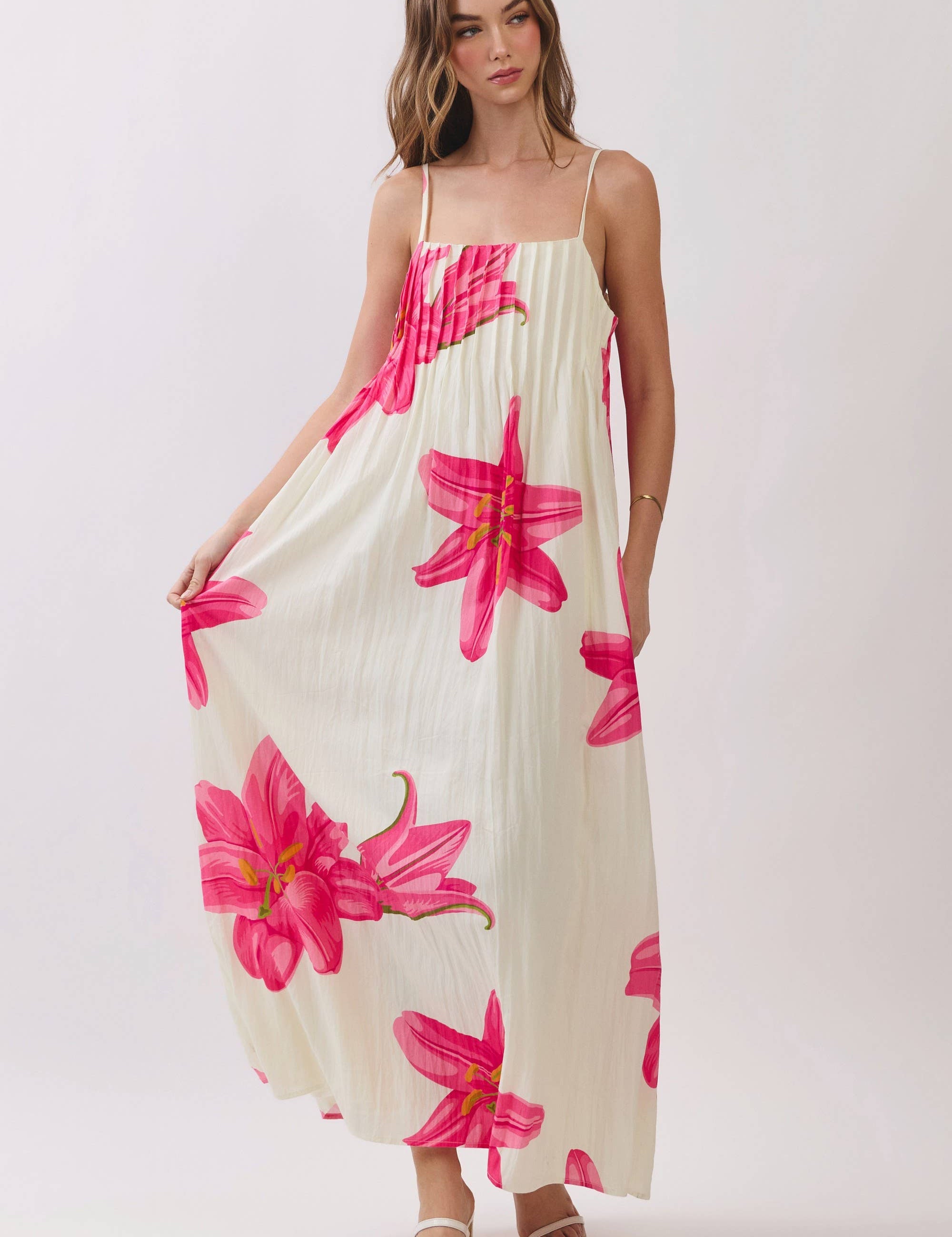 Cream & Pink Floral Maxi Dress
