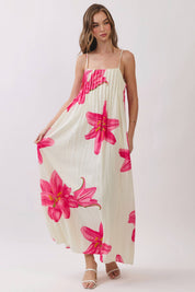 Cream & Pink Floral Maxi Dress
