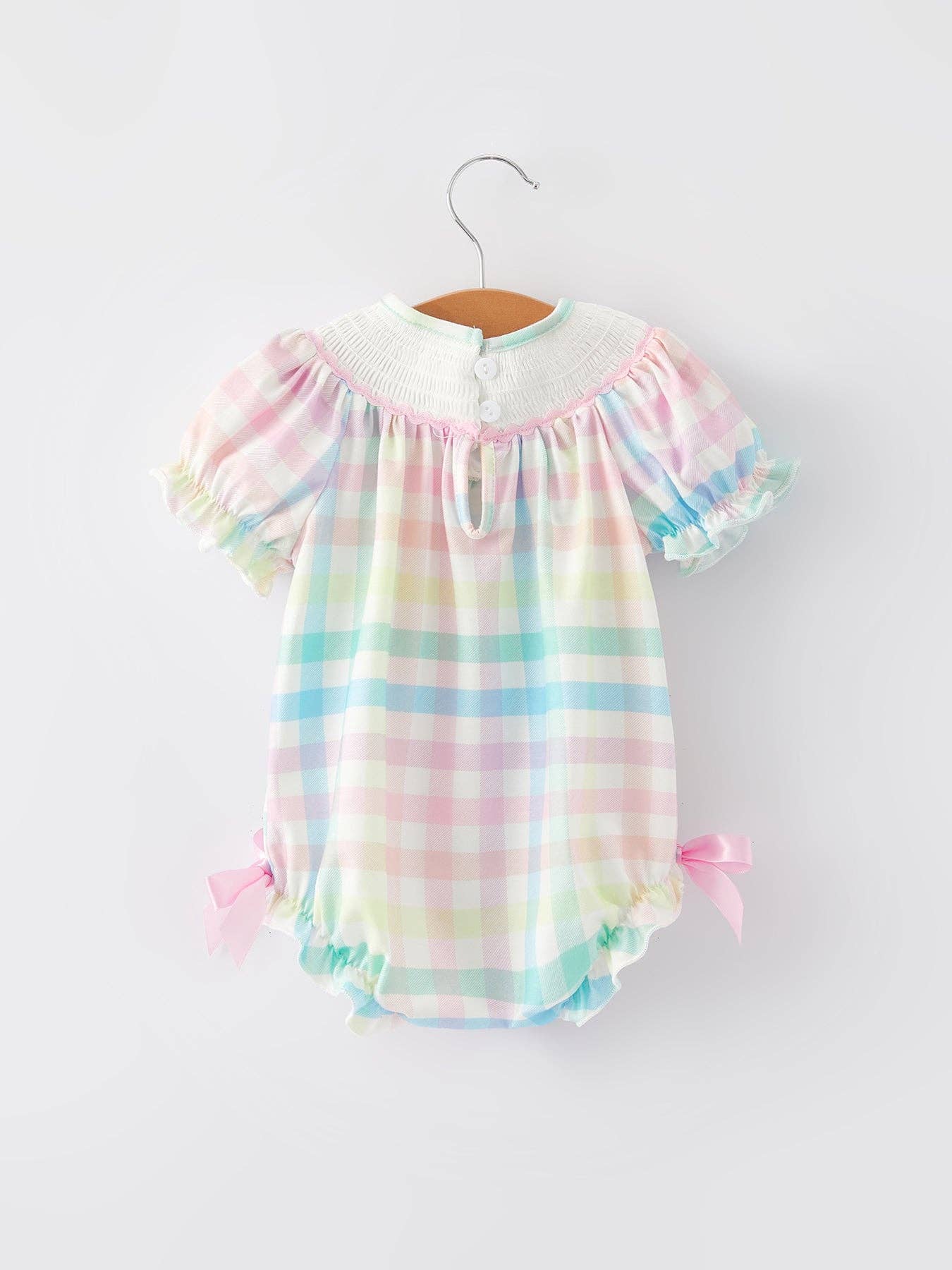 Easter Bunny Girls Multi Plaid Bow Romper