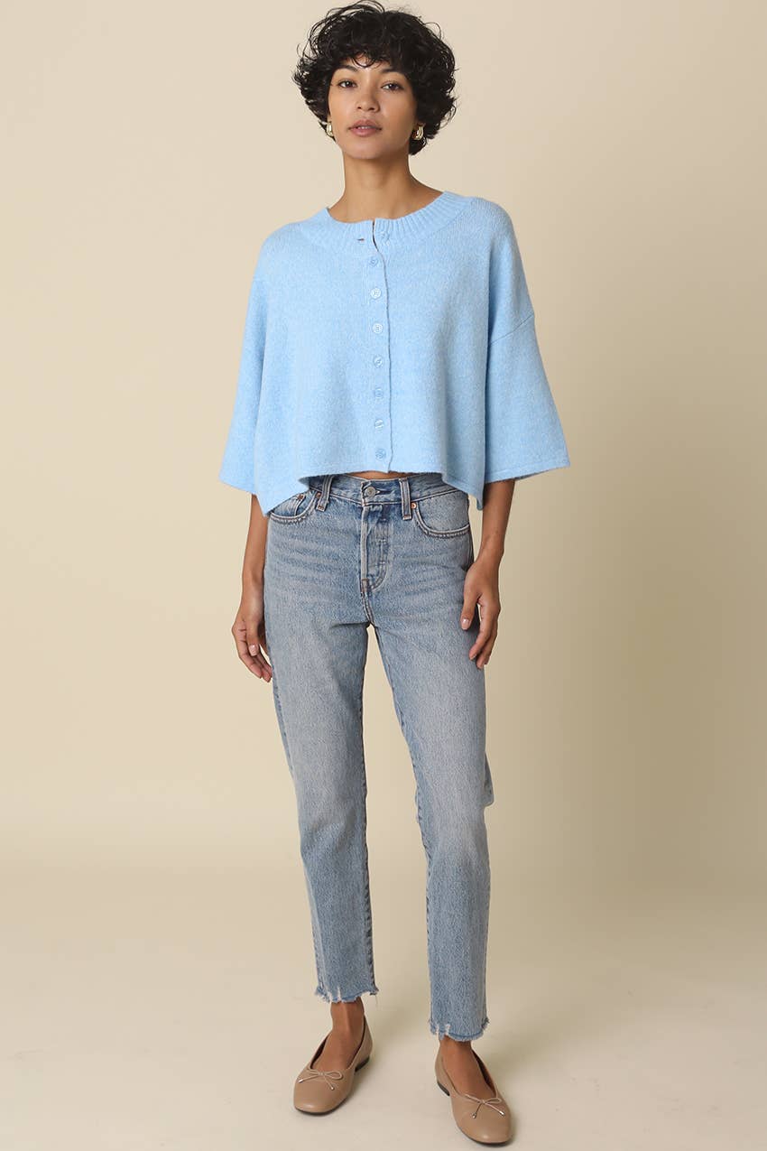 Blue Livia Boxy Cropped Cardigan