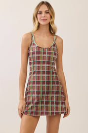 Maroon Plaid Active Mini Dress