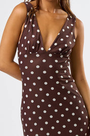 Brown Mesh Polka Dot Maxi Dress