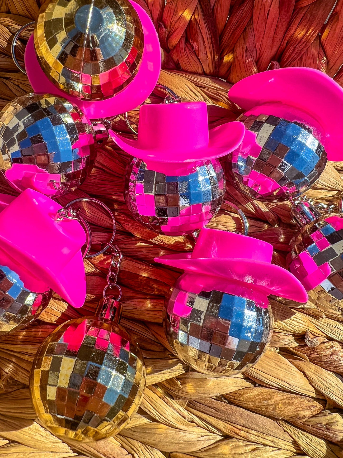 CowGirl Disco Ball Hat Keychains: Pink - Big Disco