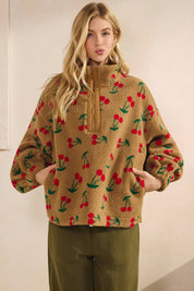 Cherry Printed Quarter Zip Sweater