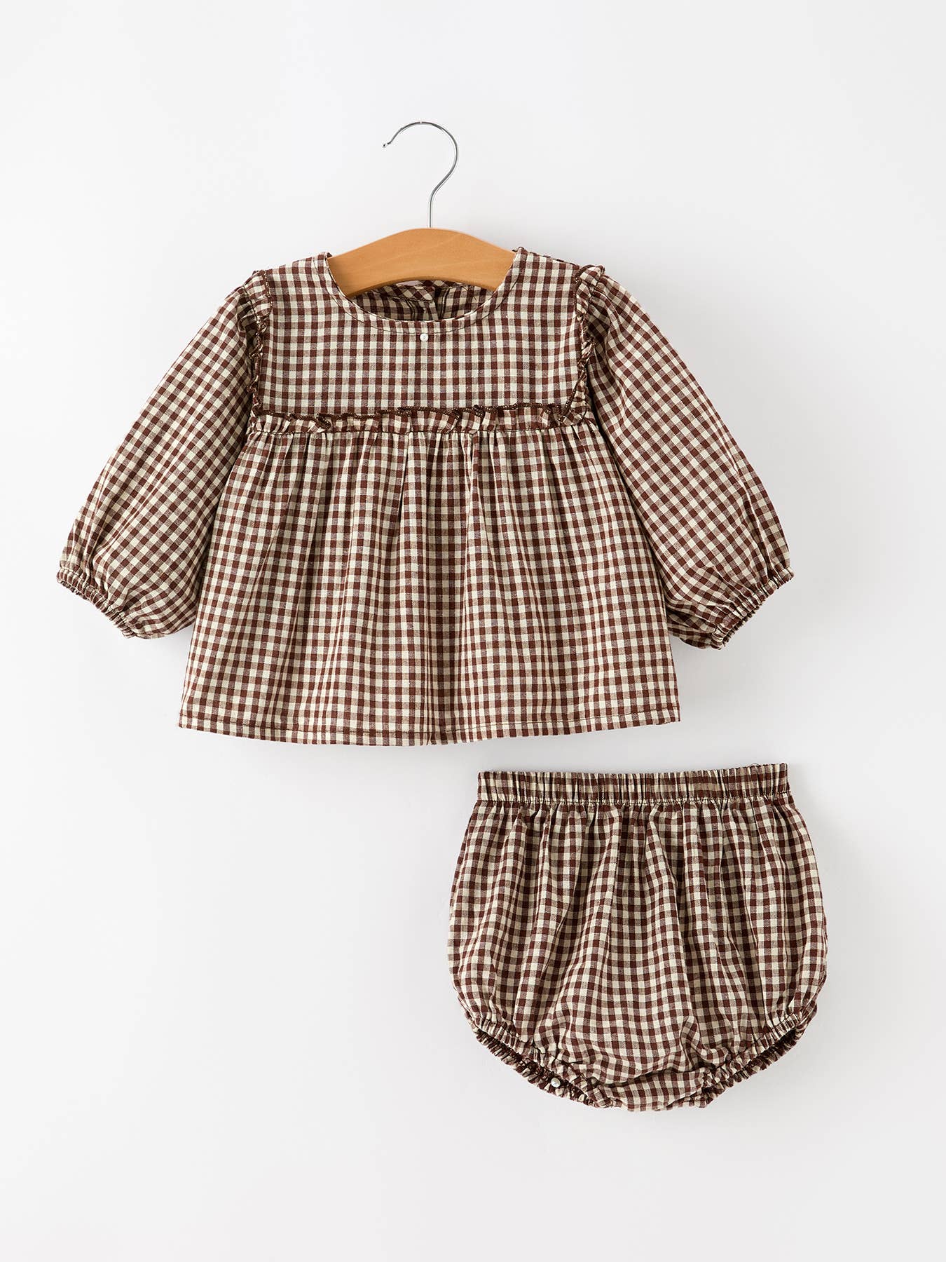 Gingham Baby Romper with Long Sleeve Puff Design — view 5