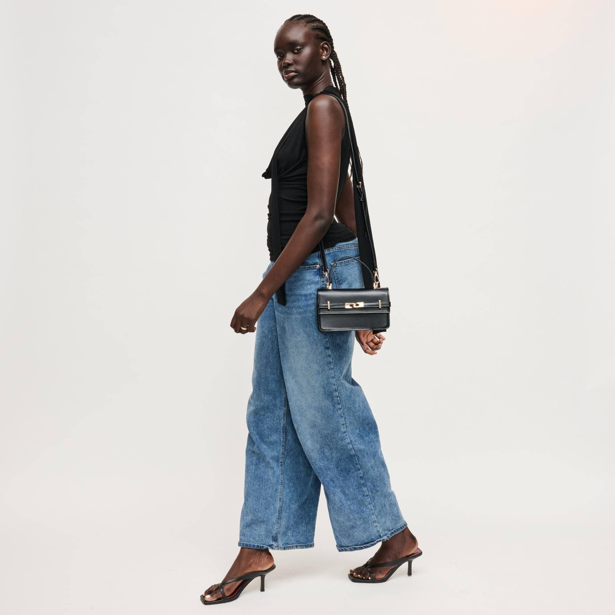 Black Belted Top Handle Crossbody