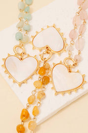 Shell Heart Pendant Stone Bead Chain Necklace