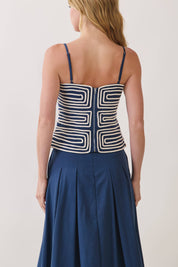 Navy Embroidered Corset Cami Top