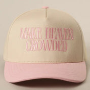 Light Pink Make Heaven Crowded Hat — make heaven crowded embroidery and 5 panel two toned trucker hat