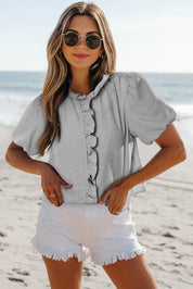 Black Striped Ruffled Blouse