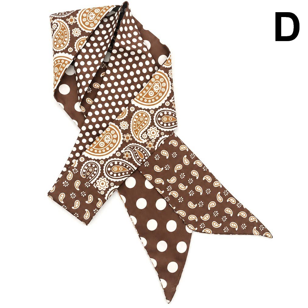 Brown Polka Dot Paisley Skinny Twilly Scarf