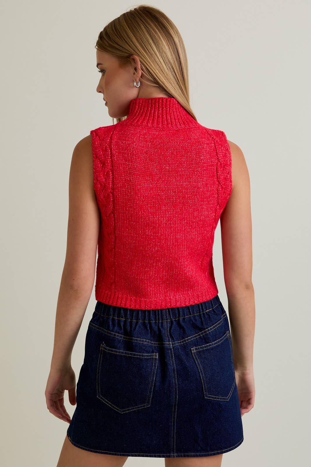 Red Mock Neck Cutout Crop Sweater