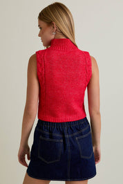 Red Mock Neck Cutout Crop Sweater