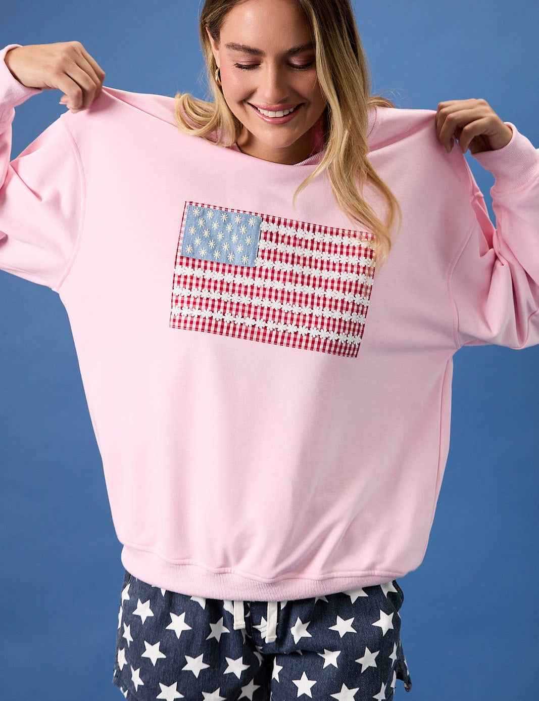 Pink Crewneck USA Flag Art Work