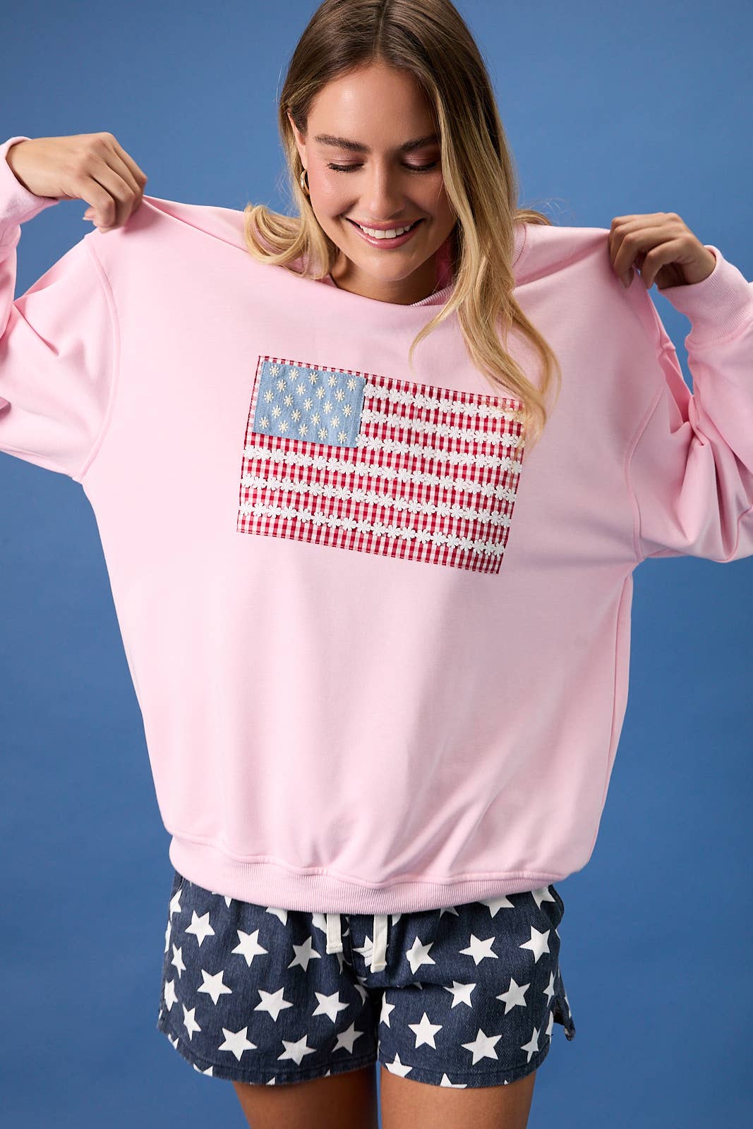 Pink Crewneck USA Flag Art Work