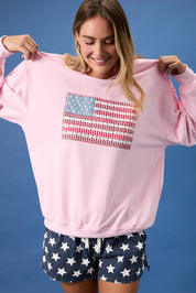 Pink Crewneck USA Flag Art Work