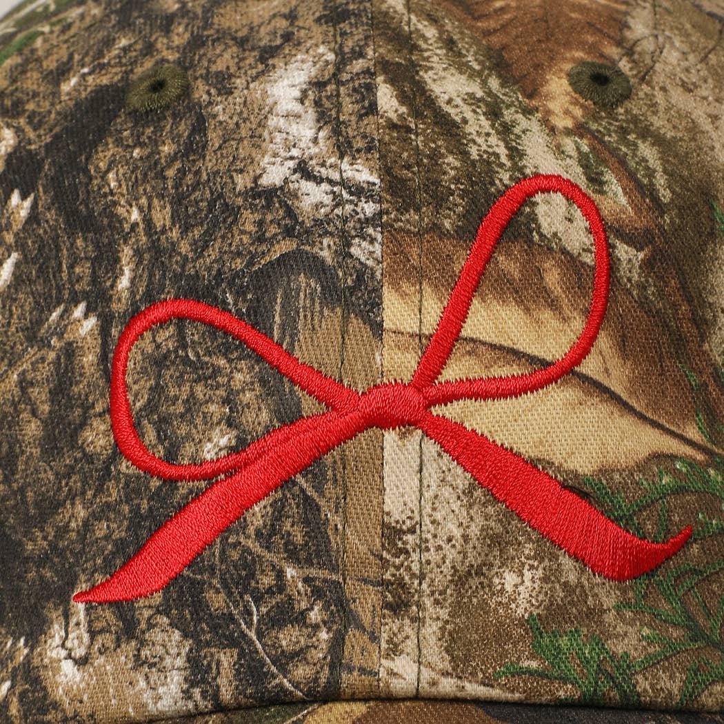 Ribbon Bow Embroidery Camo Baseball Cap