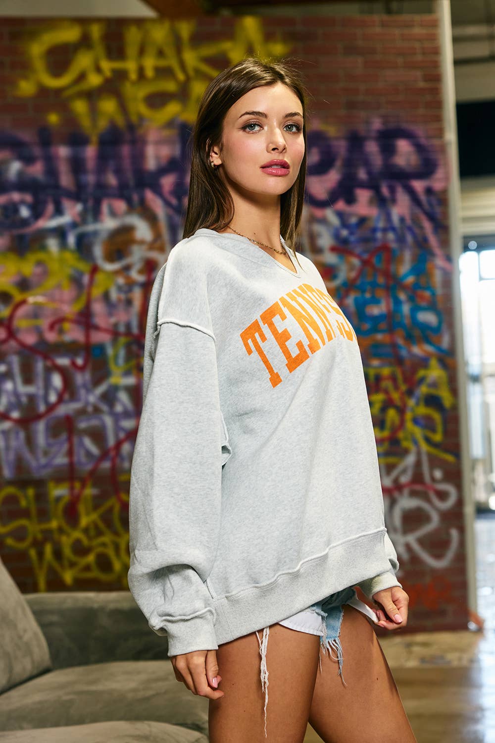 Gray Tennessee Split-Neck Sweatshirt