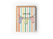 Welcome Baby Onesies Rainbow Striped New Baby Greeting Card
