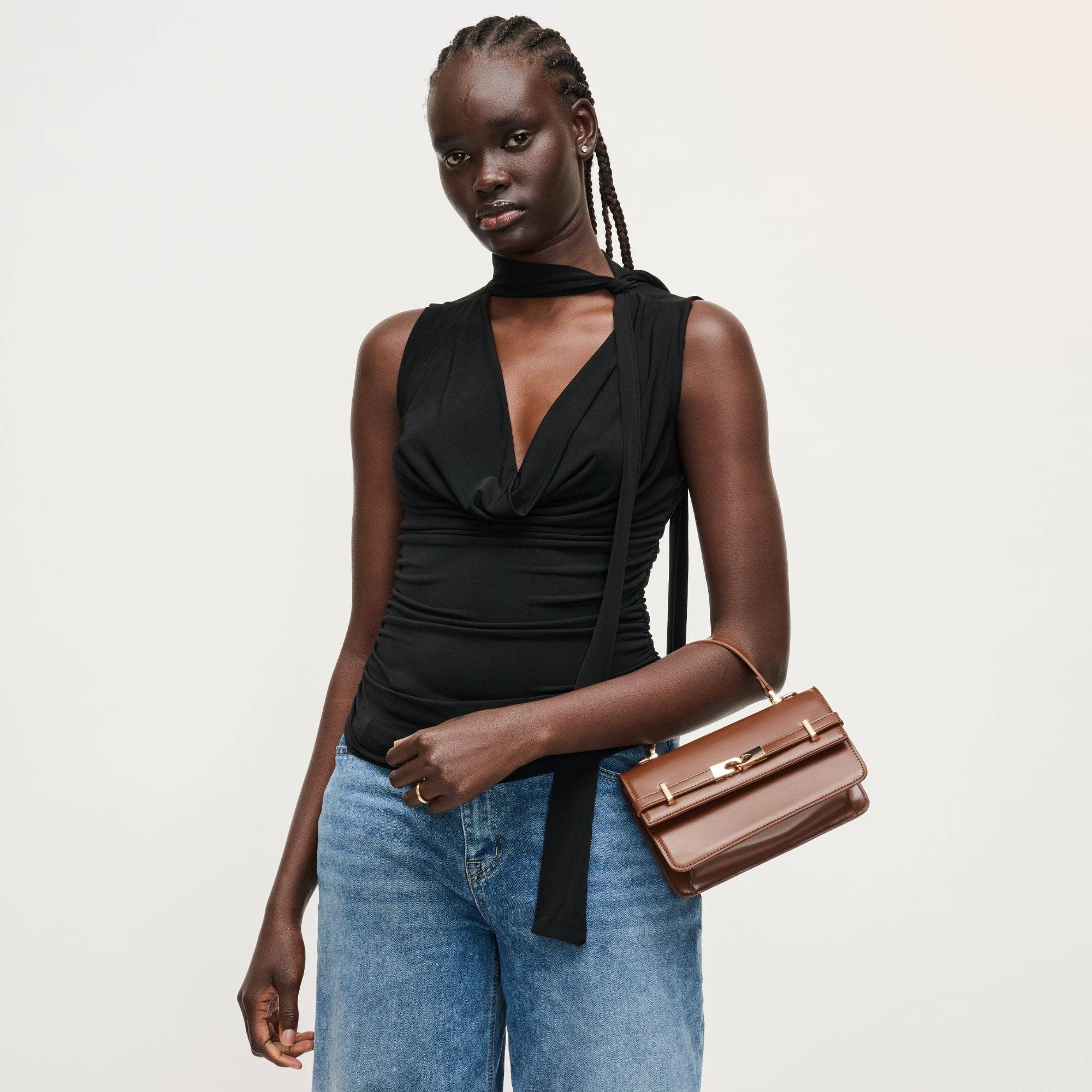 Brown Belted Top Handle Crossbody