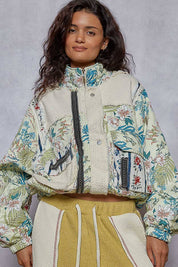 Cream Quilted Print Woven Jacket
