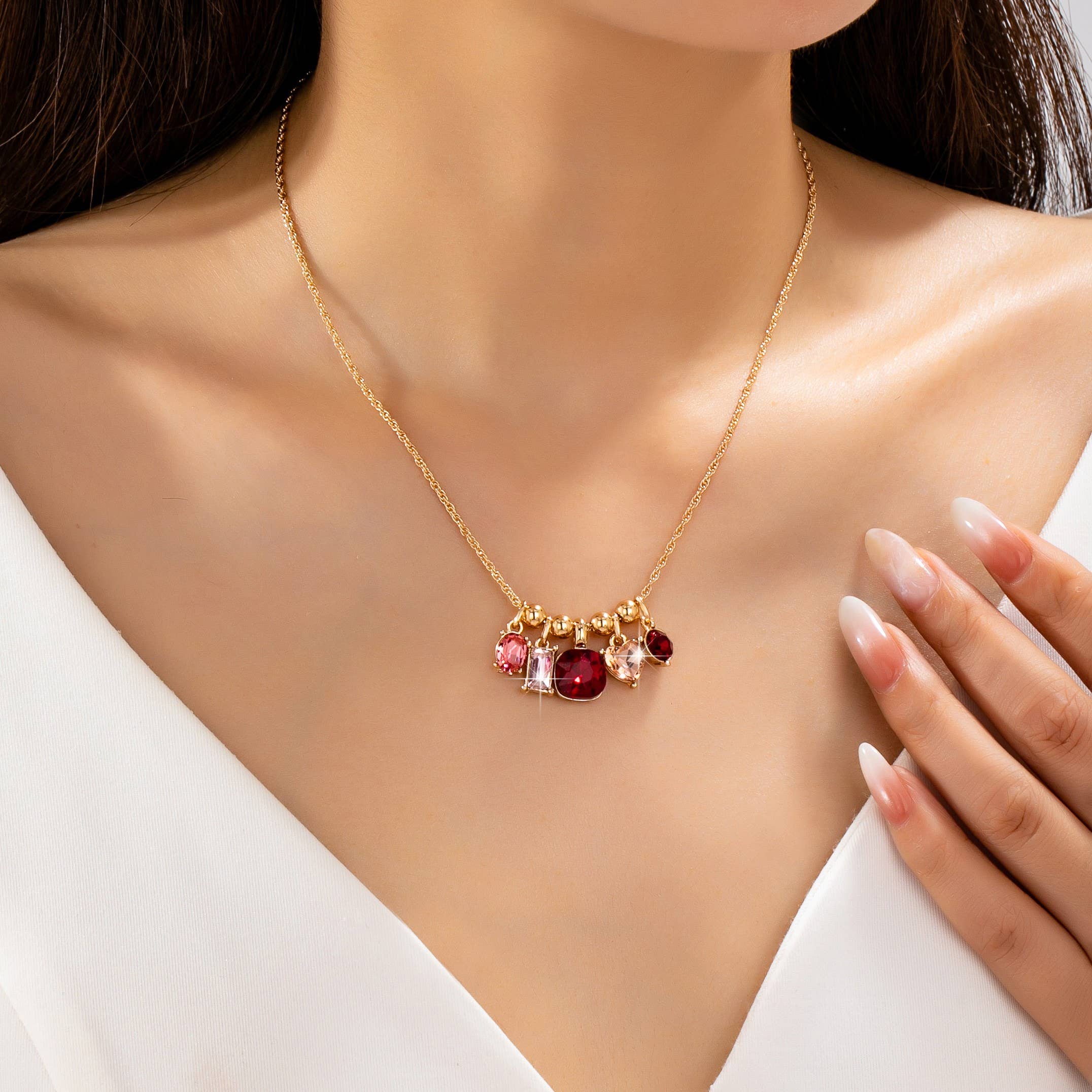 Multicolor Crystal Cluster Charm Necklace