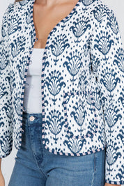 Blue & White Floral Print Quilted Jacket